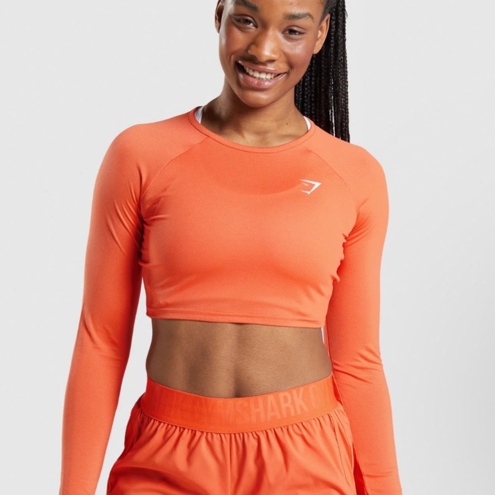 Gymshark Women's Training Long Sleeve Crop Top Papaya Orange Size M